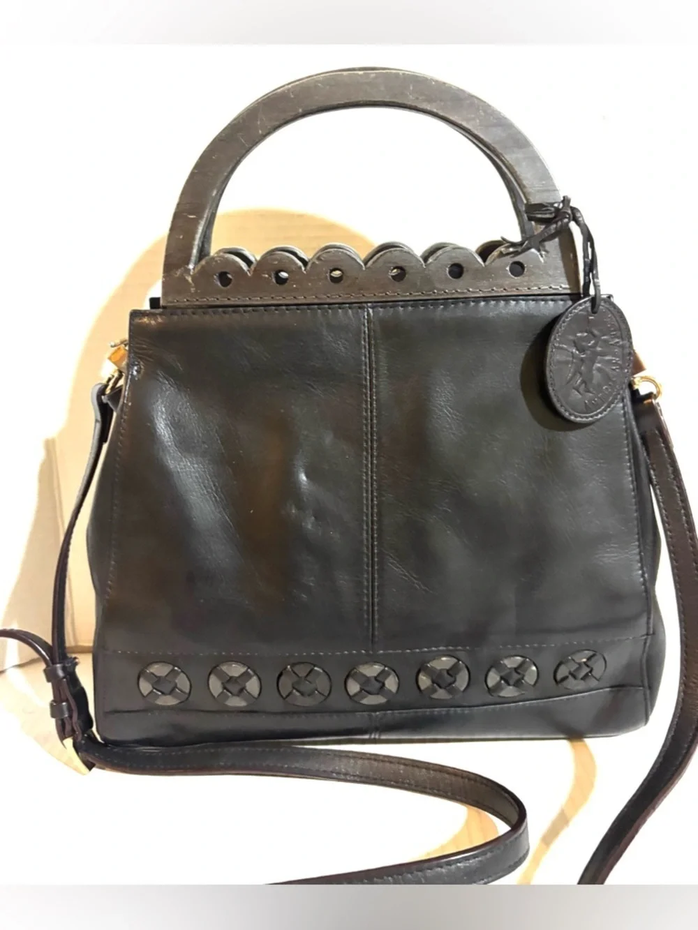 Black Leather Top-Handle Crossbody Bag